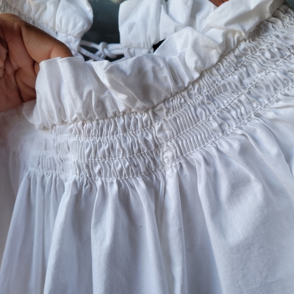 J.Crew Women's White Cotton Poplin Smock-neck Blouse Medium Puff Sleeve - Picture 8 of 11